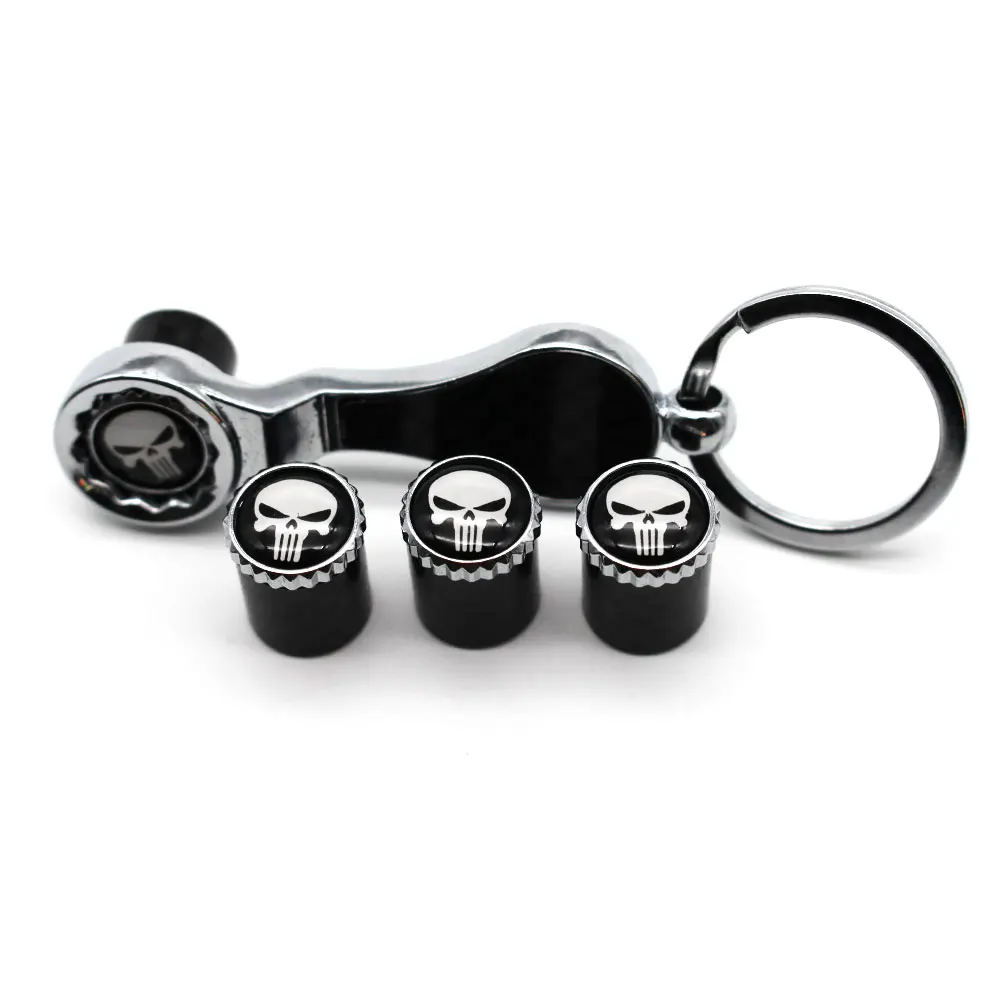 1Set Auto Car Wheel Tire Air Valve Caps with Wrench Keychain Carbon