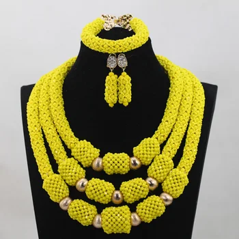 

Trendy Lemon Yellow Crystal Jewelry Sets Nigerian African Wedding Bridal/Women Beads Necklace Jewelry Sets Free Shipping ANJ225