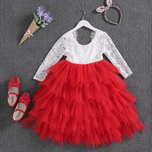 ; экспресс-; сезон осень-От 1 до 8 лет; длинное кружевное платье для девочек; Макси-Платья принцессы для девочек; пышные костюмы для девочек на свадьбу и день рождения - Цвет: red