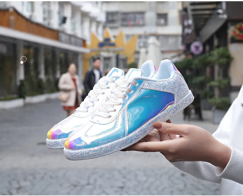 Fashion Sneakers Women Flats Shoes Casual Outdoor Walking Shoes Woman Lace-up Gold Glitter Ladies Shoes Zapatos Mujer (3)