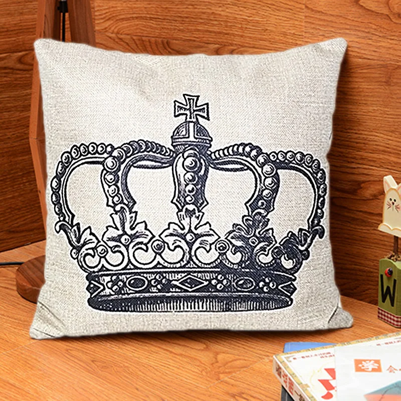 

Hot Sale 1pc Modern Square Linen Crown Pillow Case Printed Letters The Queen The King Decorative Pillow Case For Home #85728