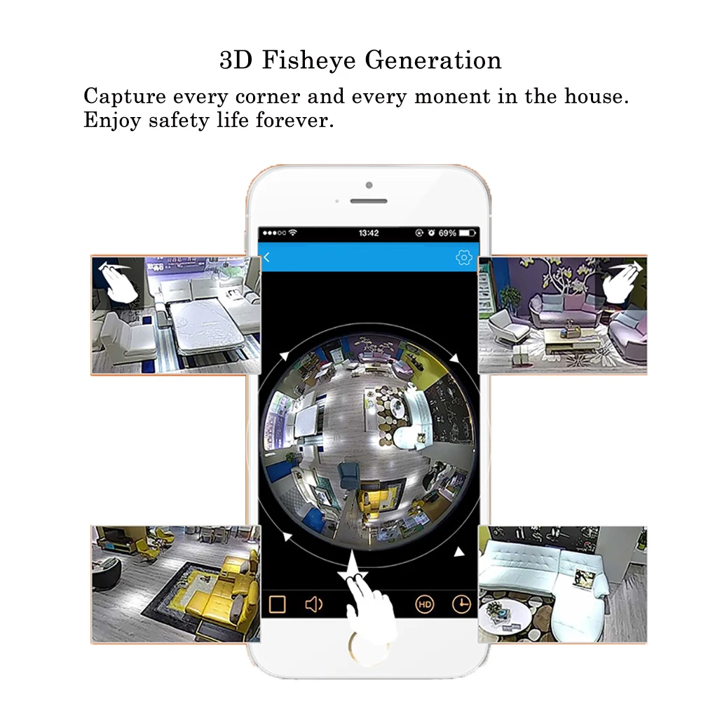  2.4G WiFi Surveillance IP Mini Camera Security Cam 360 Degree CCTV Wireless Motion Sensor 1.3MP Hom