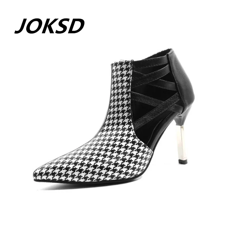 

JOKSD 2019 Sexy Side zipper heels Female leather high-heeled pumps Stiletto heel 8 cm Pointed Toe Hollow Ventilation Shoes woman
