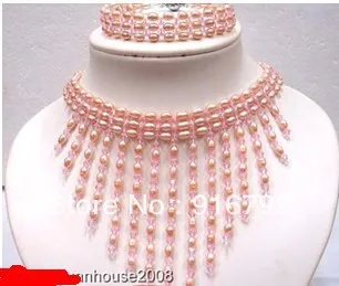

free shipping >>>>Set 6-7mm Pink FW Pearl Necklace Bracelet
