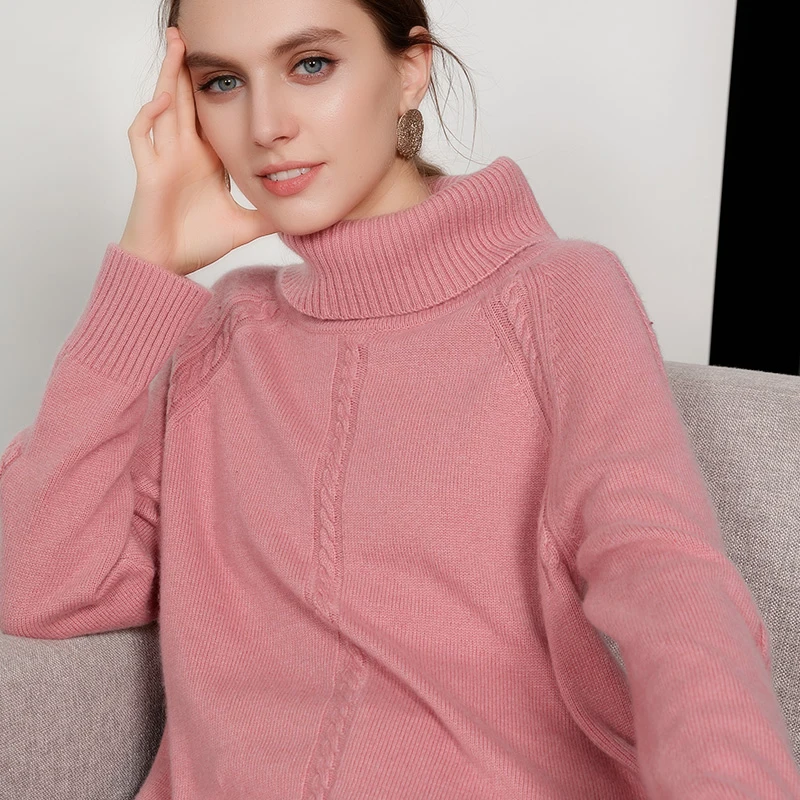 Winter high quality cashmere sweater high collar short paragraph simple fashion solid color loose warm breathable casual sweater