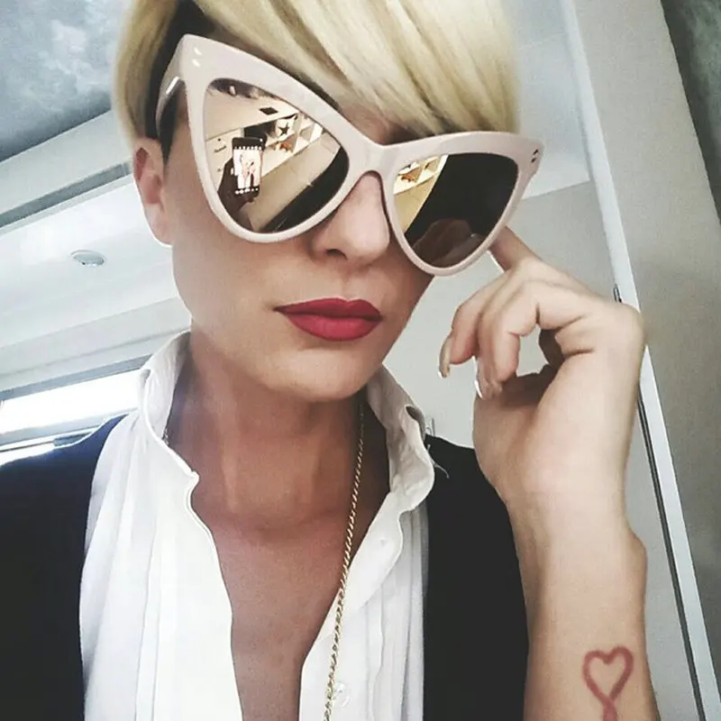 

MINCL/Oversized Cat Brand Designer Cat Stylish women Sunglasses Cool Female Lady Mirror Sun Glasses Big Large Size FML