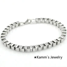 22 см 6 мм качественная серебряная цепь из прямоугольных звеньев никогда не выцветает для мужчин браслеты из нержавеющей стали цепочка Ювелирная Рок Панк KN742