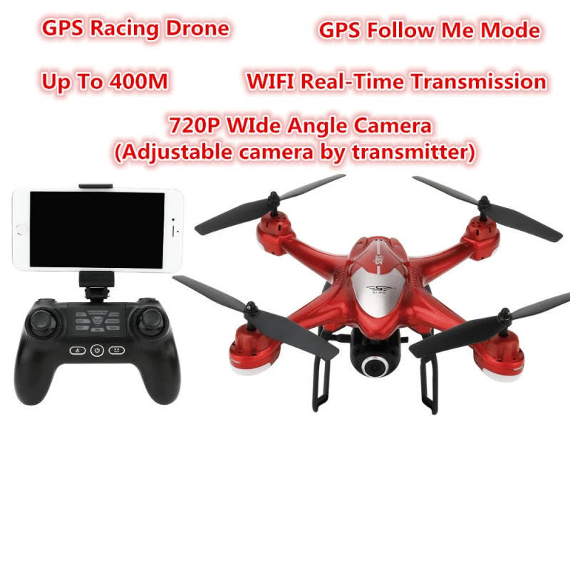 

Professional WIFI FPV GPS Follow me RC Drone 2.4G 720P adjust Wide angle Camera GPS Positioning RC Quadcopter Model vs H55 h47