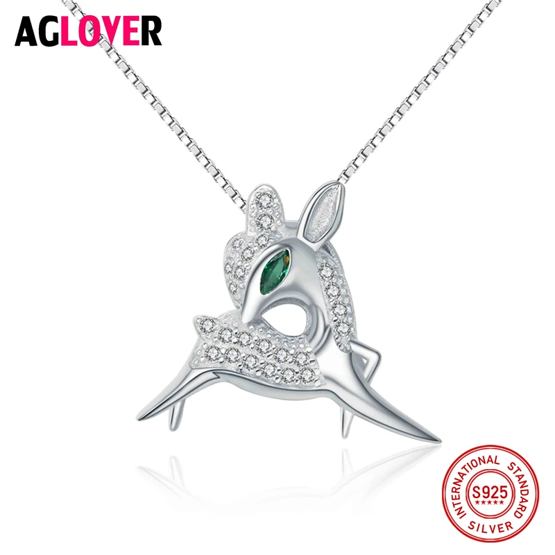 

AGLOVER 2018 New Women's Fashion % 925 Sterling Silver Jewelry Wapiti Deer Pendant Short 45cm Necklace Cute Gift Girls Lady