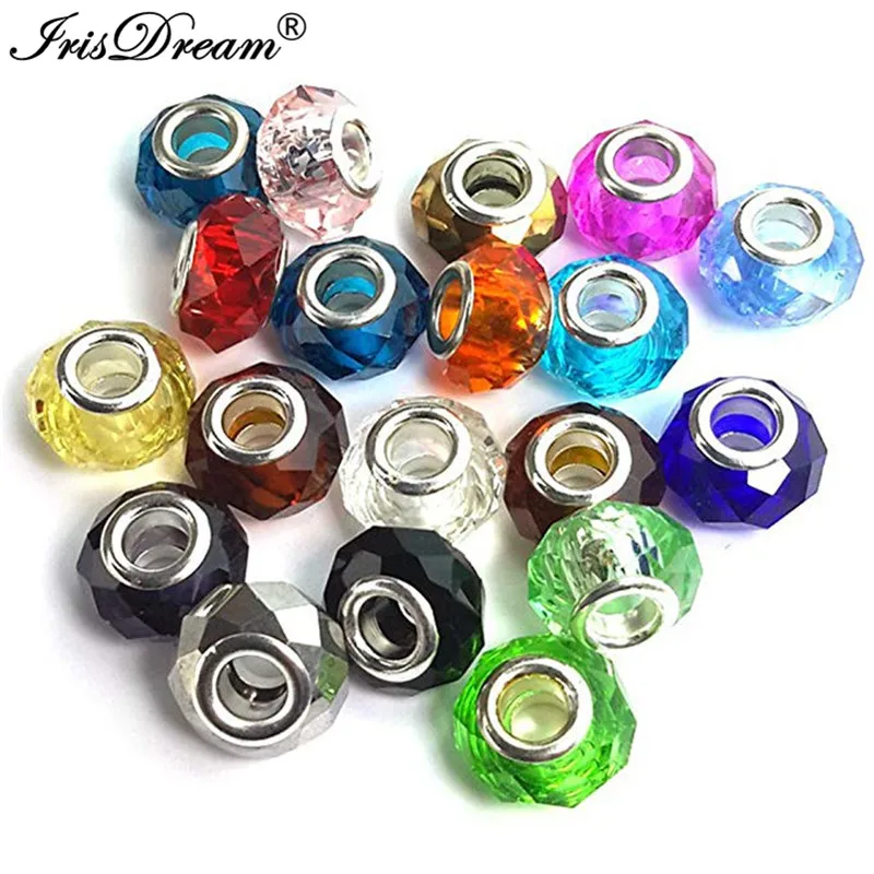 50Pcs Lot Mixed Color Cut Faceted Murano Spacer Glass Beads Fit Pandora Charms Bracelet For DIY Jewelry Making Accessories Women