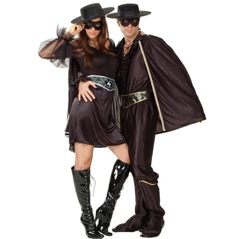 

new Super hero Costume Halloween for Couple Chivalrous Robbers clothing Suits Swordsman Masquerade Zorro Couple Cosplay Costumes