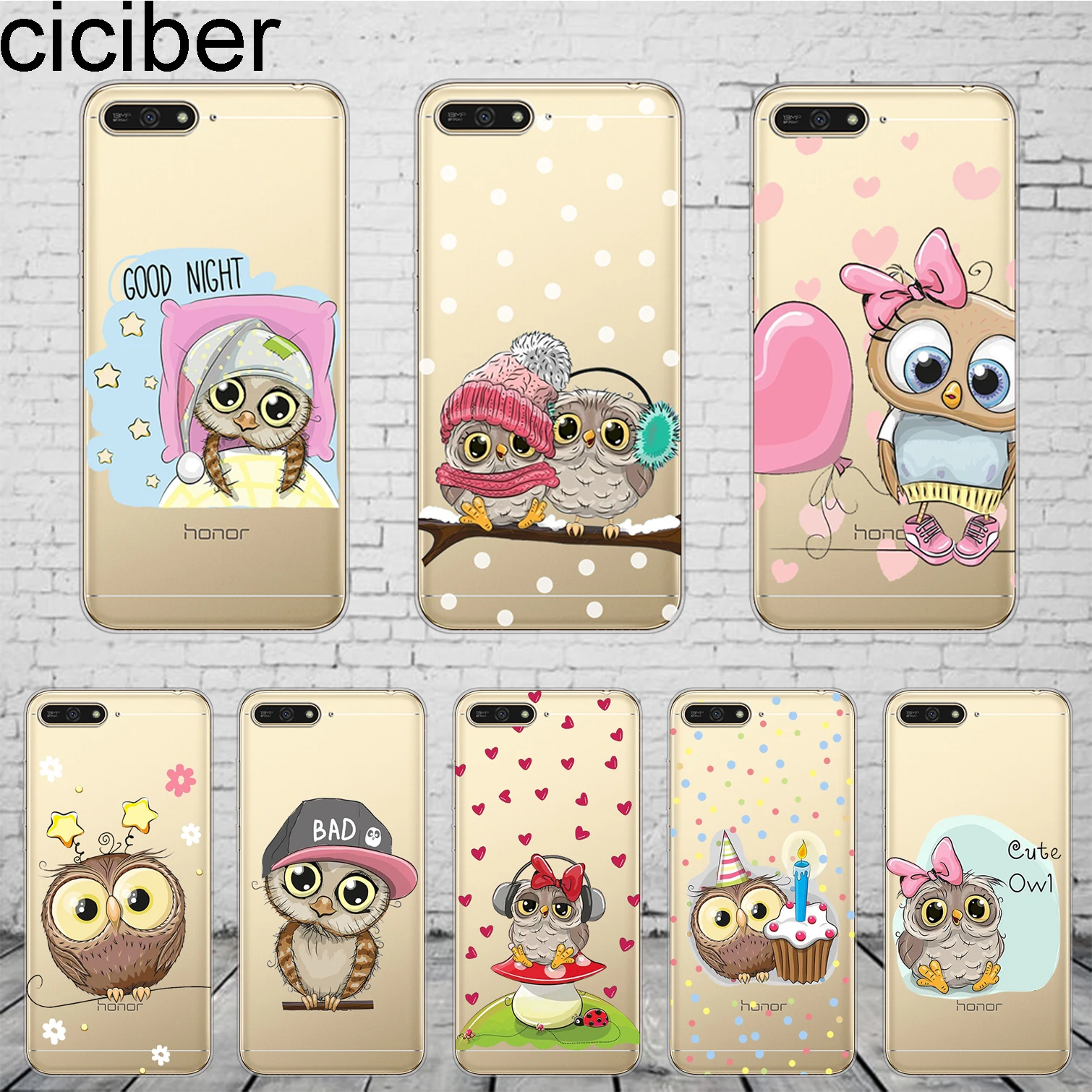 

ciciber Cute Cartoon Animal Owl For Honor 10 9 8 Pro Lite X C Play Phone Case For Y 9 7 6 5 Prime Pro 2017 2018 2019 Coque TPU