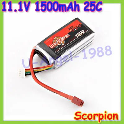 HK Free shipping wild scorpion 11 1V 1500MAH 35C Lipo battery Li poly Akku Deans plug