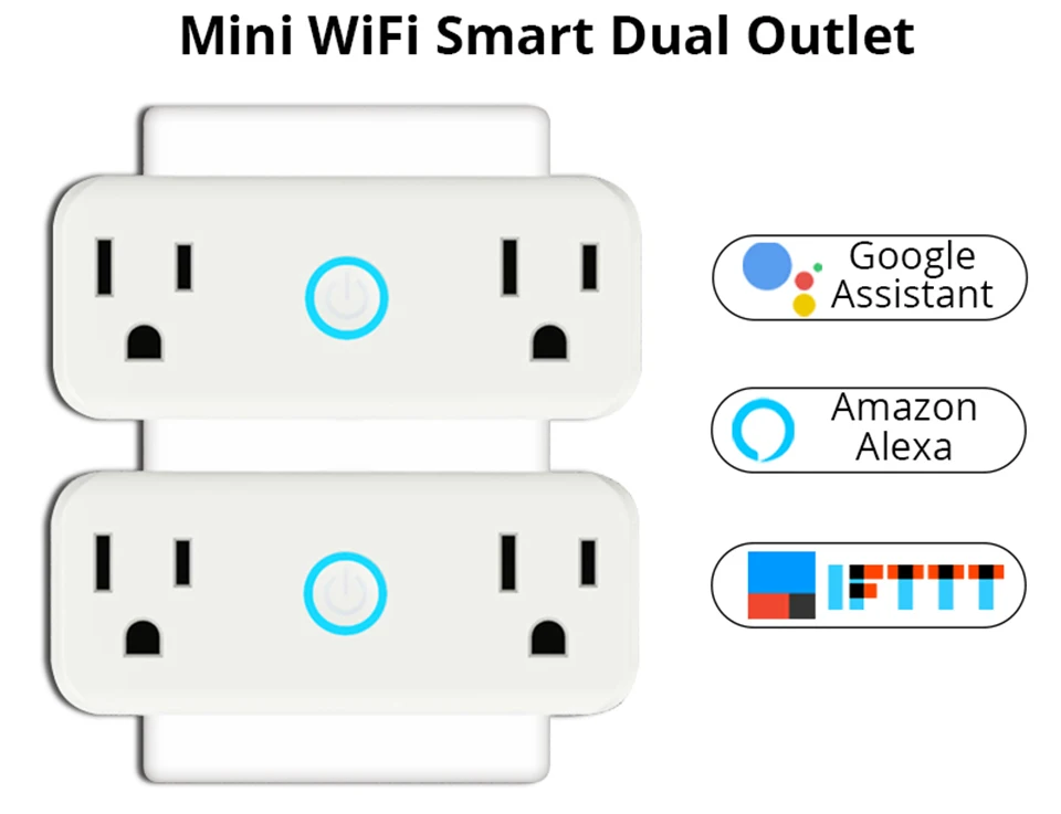 Мини WiFi умная розетка стандарт США Двойной выход настенный переключатель разъем работает с Amazon Alexa и Google Home