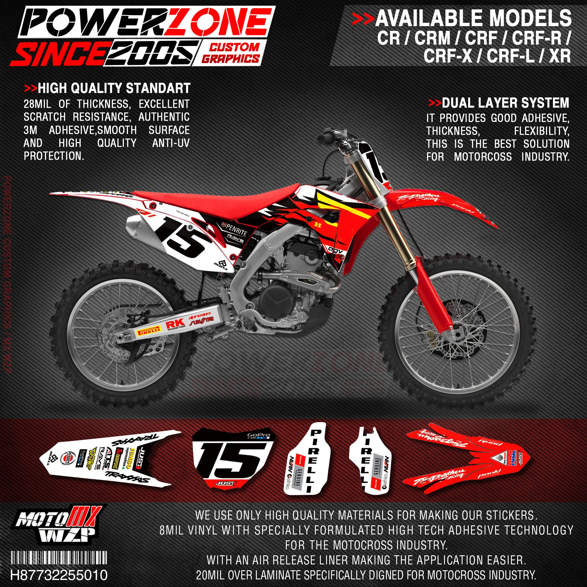 Персонализированные графические фоны PowerZone Team наклейки 3M Набор наклеек для HONDA