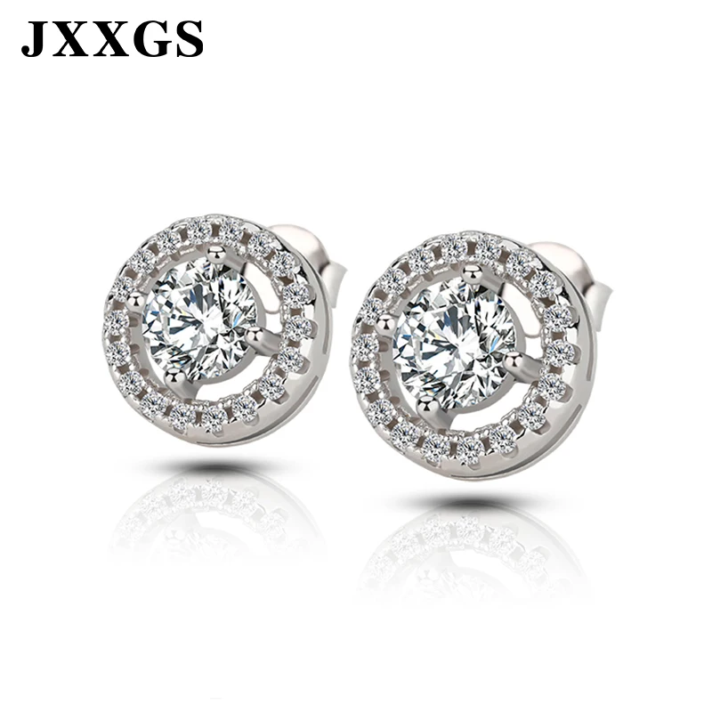 

JXXGS Women 925 Silver Stud Earrings For Women Girls 2019 Vintage Double Stud Earrings Fashion with Zirconia Stone Jewellery