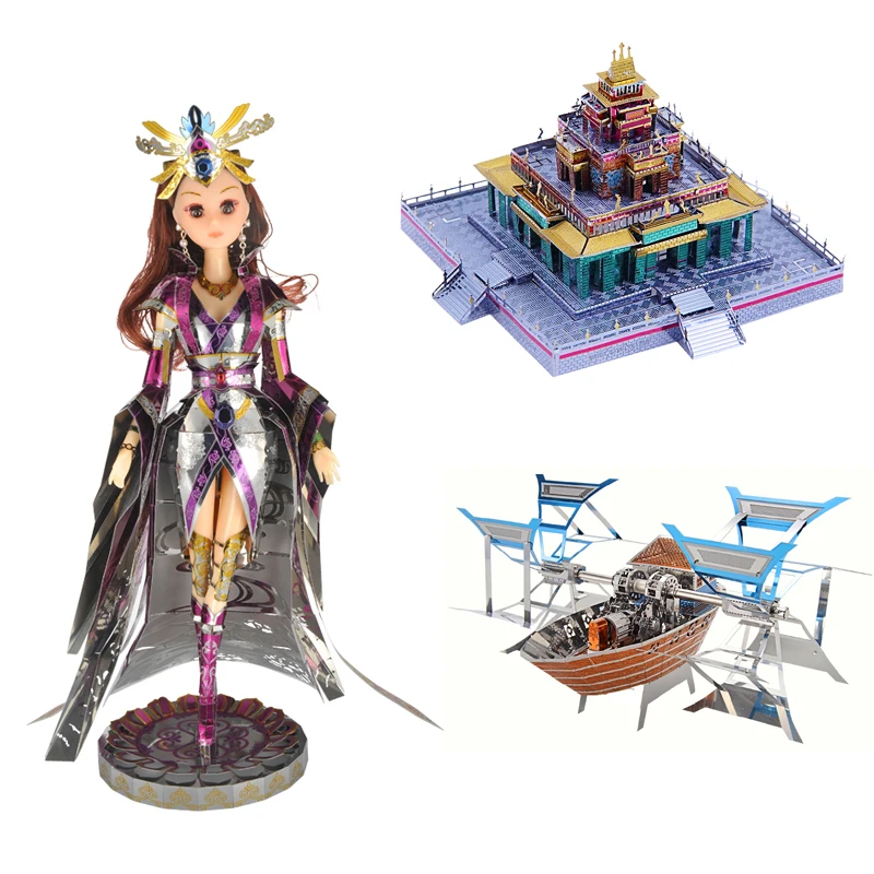 

Microworld 3D Metal Puzzle Tibetan Buddhist Temple Power rowing boat Model DIY Laser Cut Assemble Jigsaw Toys GIFT For Children