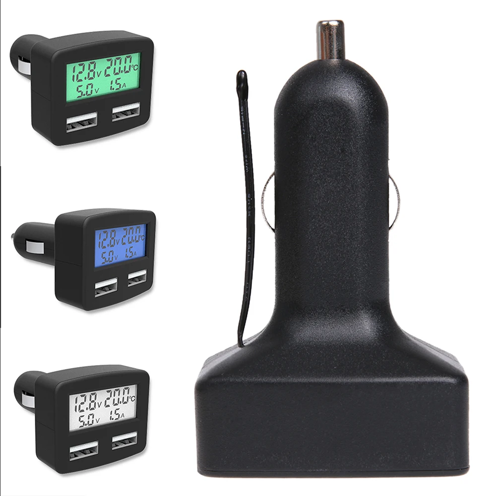 12V24V Dual USB 5 в 1 Автомобильное зарядное устройство для телефона с ЖК дисплеем