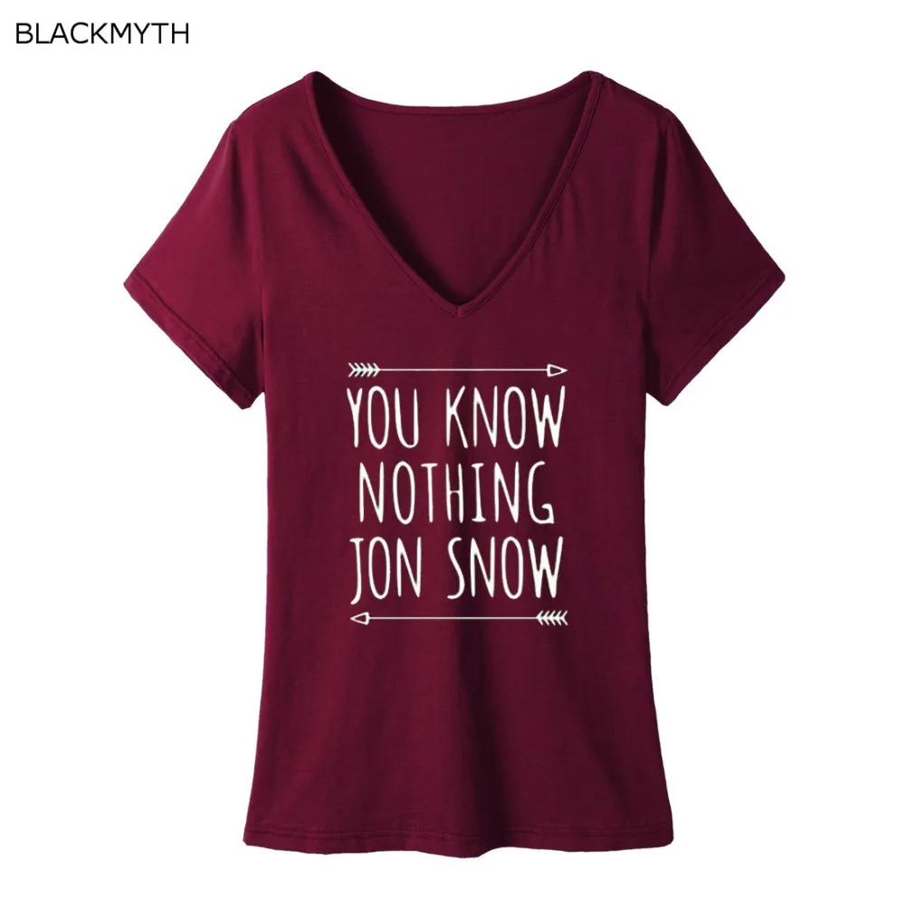 BLACKMYTH YOU KNOW NOTHING JON SNOW Harajuku Kawaii v-образные вырезы короткий рукав Летняя футболка
