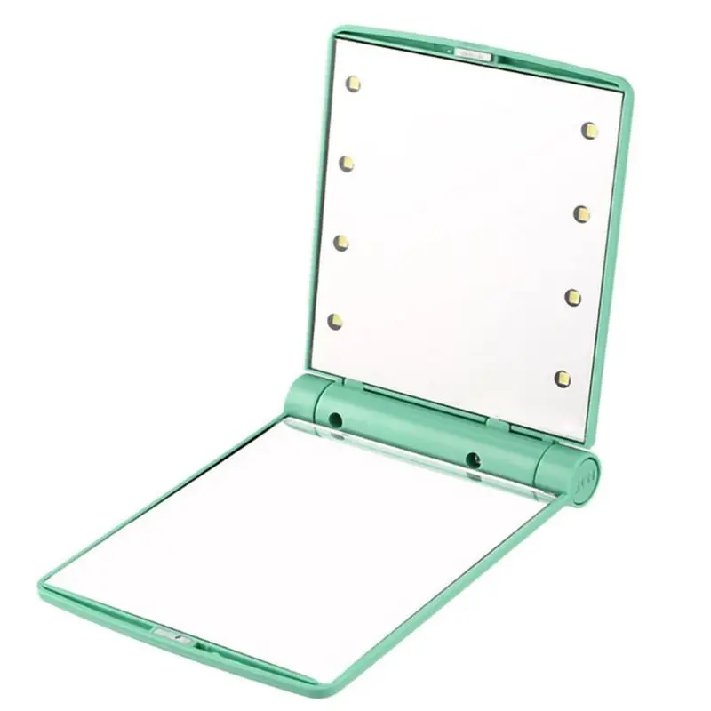 11x8,5 см 8 светодиодный фонарь для женщин и девушек, портативное складное прямоугольное компактное зеркальце для макияжа, карманный размер, дорожный косметический инструмент - Цвет: Mint Green