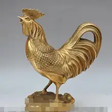 S00385 1" Китайский латунный по феншуй богатство деньги монета животное курица петух статуя удача