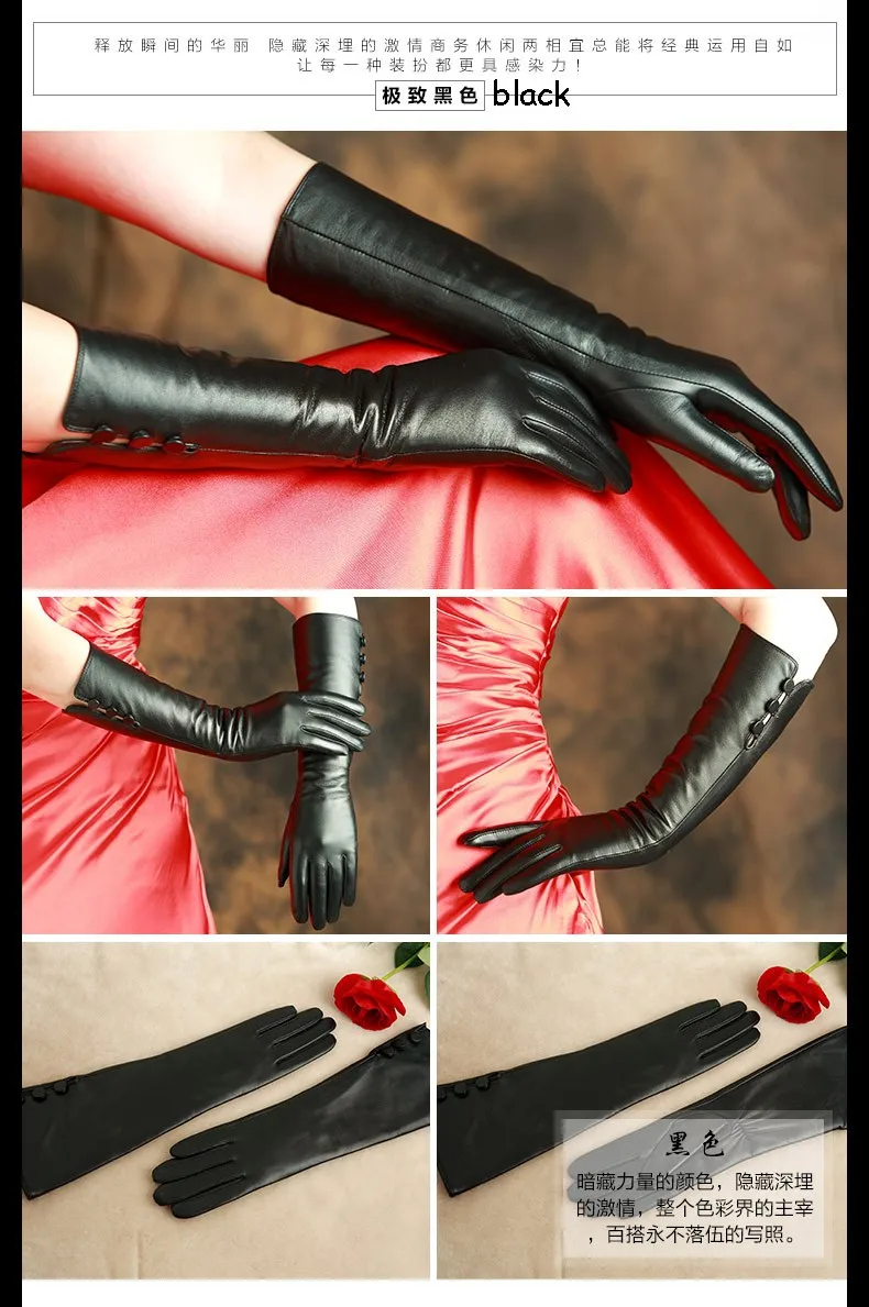 KLSS Брендовые женские перчатки из натуральной кожи с пряжкой, черные элегантные женские перчатки из овчины высокого качества, зимние длинные перчатки из козьей кожи X99