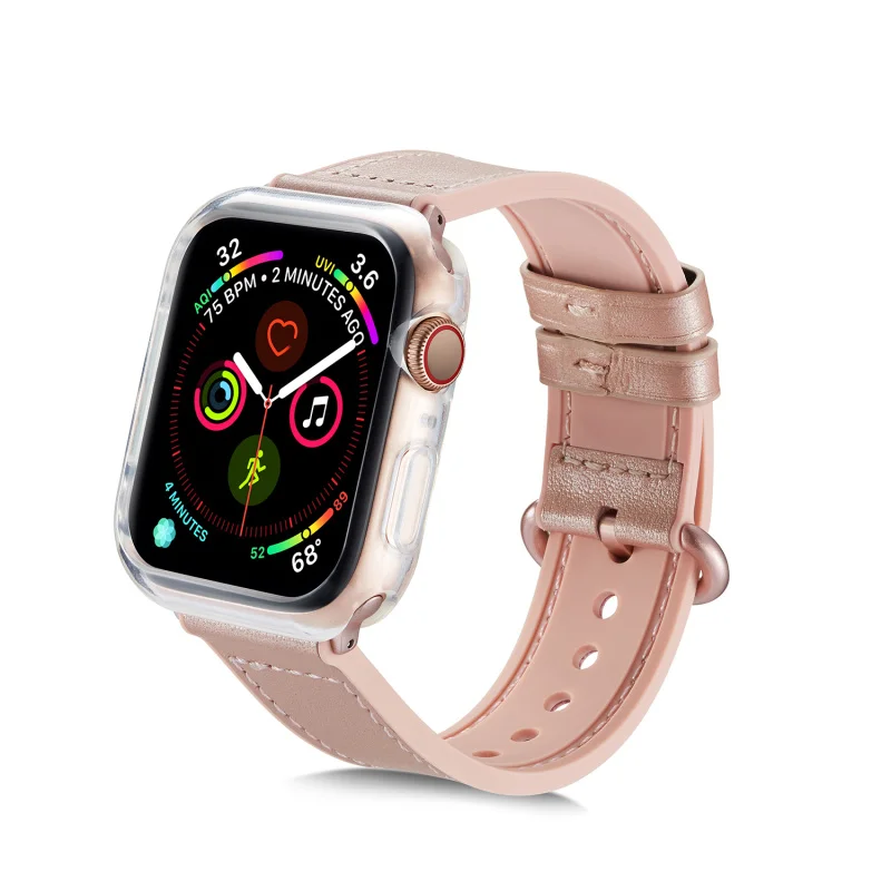 Силиконовый ремешок из натуральной кожи для Apple Watch 5, 4, 3, 2, 1, ремешок 38 мм, 42 мм, 40 мм, 44 мм, фламинго, ремешок для iWatch