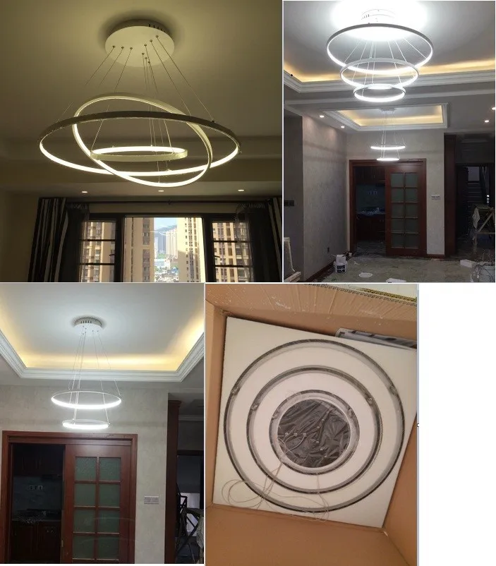 40 см 60 см 80 см современные подвесные светильники для гостиной столовой круглые кольца акриловый алюминиевый корпус светодиодный потолочный светильник