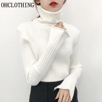 

OHALOTHING Turtleneck jacket slim girls long thick long sleeved Pullover pile neck knit shirt in autumn and winter.