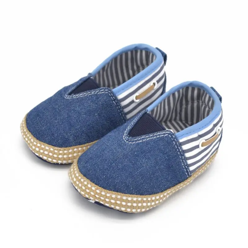 

Spring Summer New Autumn Toddler Baby Boys Girls 0-18 Month First Walker Soft Sole Denim Crib Shoes Kids Stripe Prewalker Shoes
