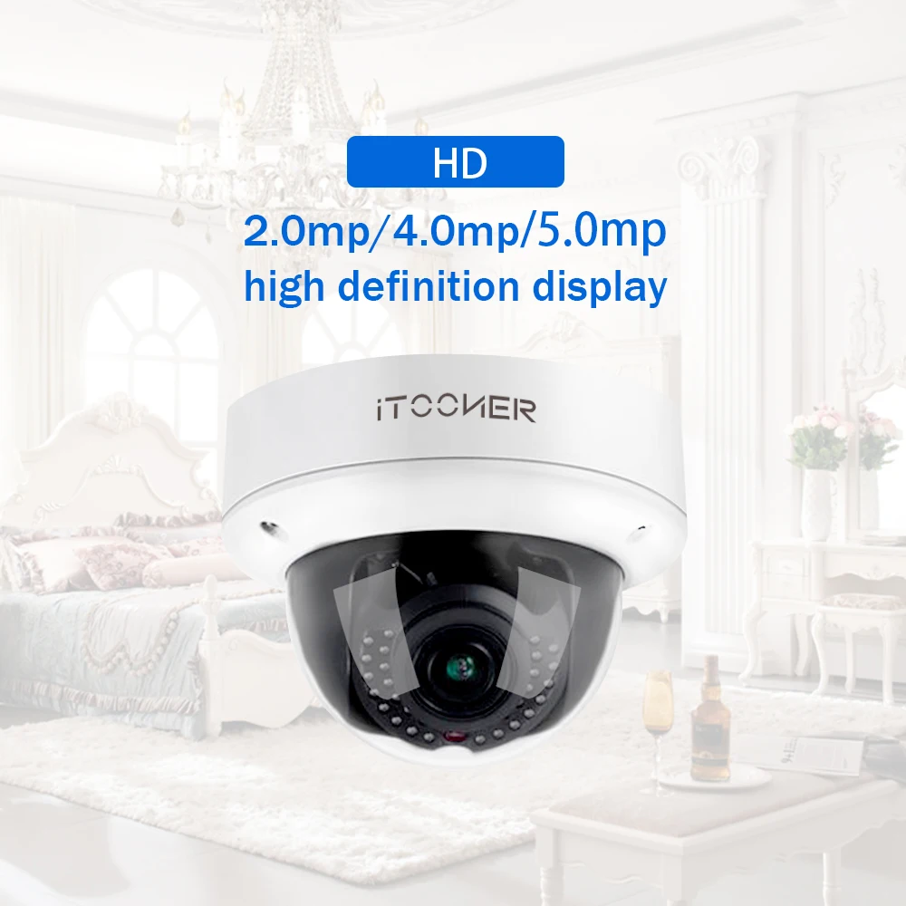 

5.0MP 48V Metal POE IP Dome Camera Vandalproof Waterproof Security camera Night Vision IR 40M P2P ONVIF Motion Detection PnP