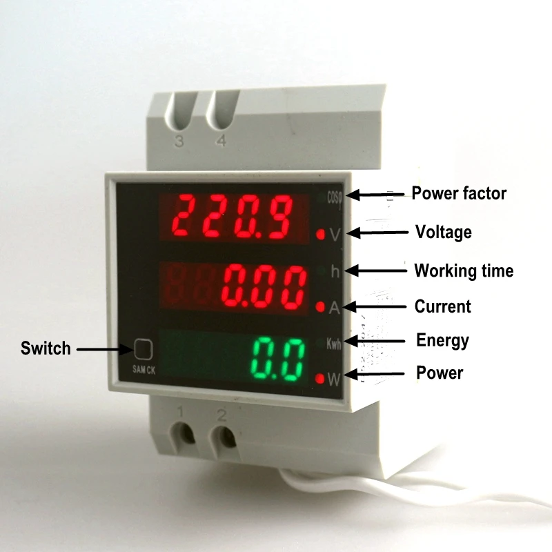 Цифровой вольтметр Ammter Напряжение амперметр переменного тока рабочего времени на din-рейку светодиодный Мощность светодиодный Дисплей AC 220V 450V 100A 4 цифры 3 в 1