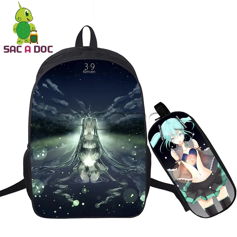 

2 Pcs/set Women Backpacks Anime Hatsune Miku School Backpack for Teenage Girls Boys Travel School Bags Kids Pencil Cases