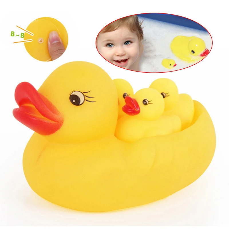 4Pcs Rubber Yellow Duck Family Bath Set Floating Bath Tub Toy FJ88in