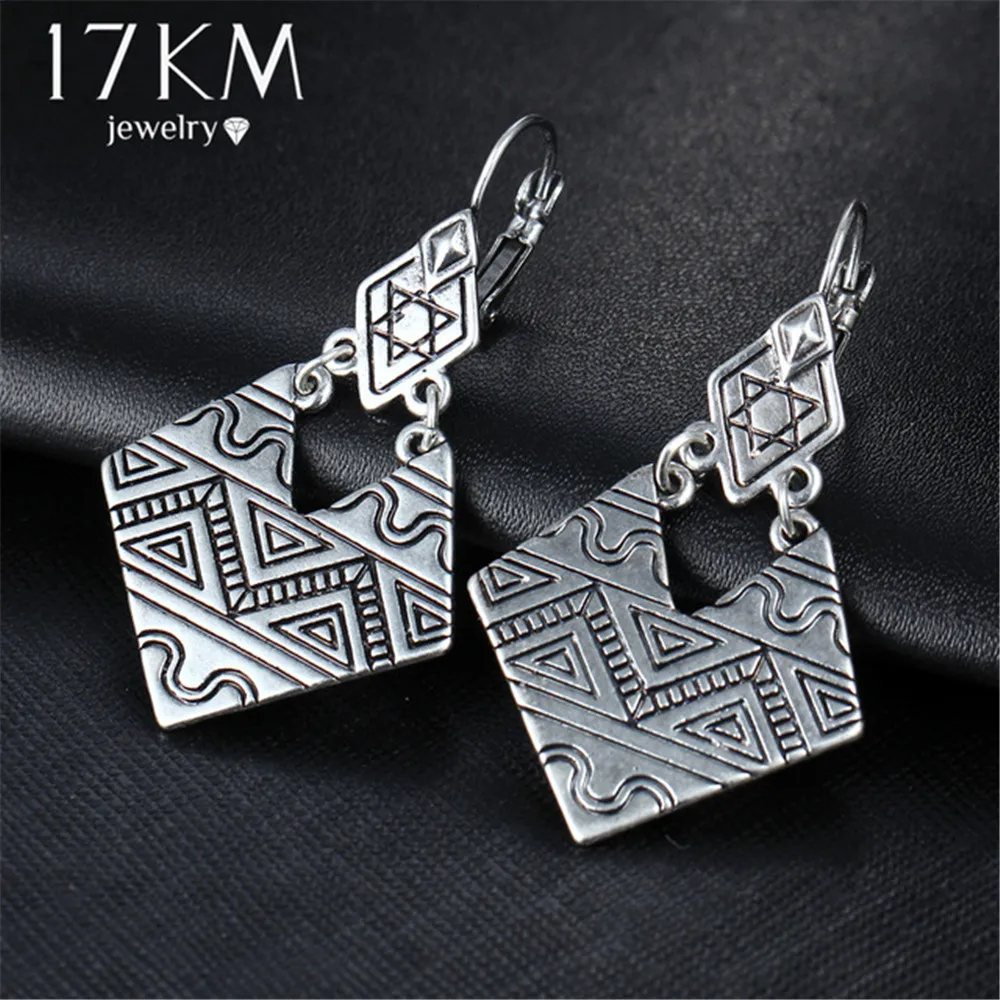 

17KM Vintage Bohemia Dangle Earrings For Women Brincos Geometric Shape Flower Pattern Earring Party Retro Statement Jewelry Gift