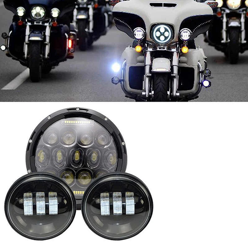 7 IN Motorcycle Daymaker Replacement Led Headlight + 2X Fog Lights For Harley Davidson Dyna Switchback Electra Glide Softail Fat Boy Softail Heritage Touring Electra Glide Road King Street Glide_