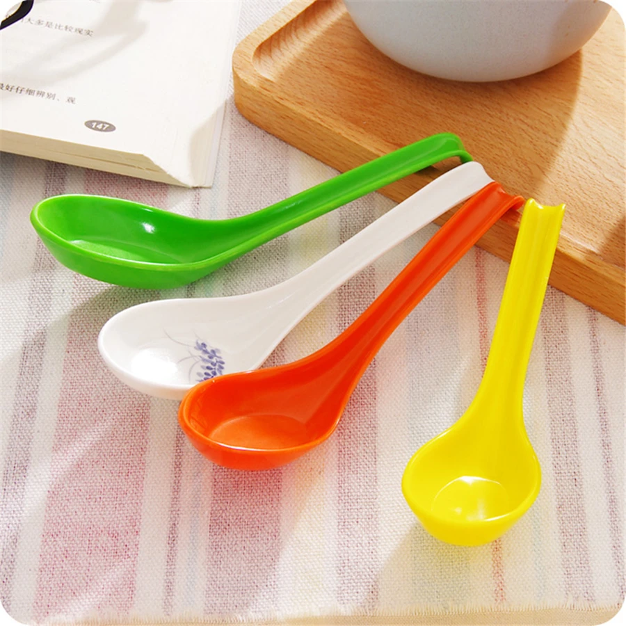 Long Handle Colored Plastic Spoons For Kids Soup Ladle Kitchenware