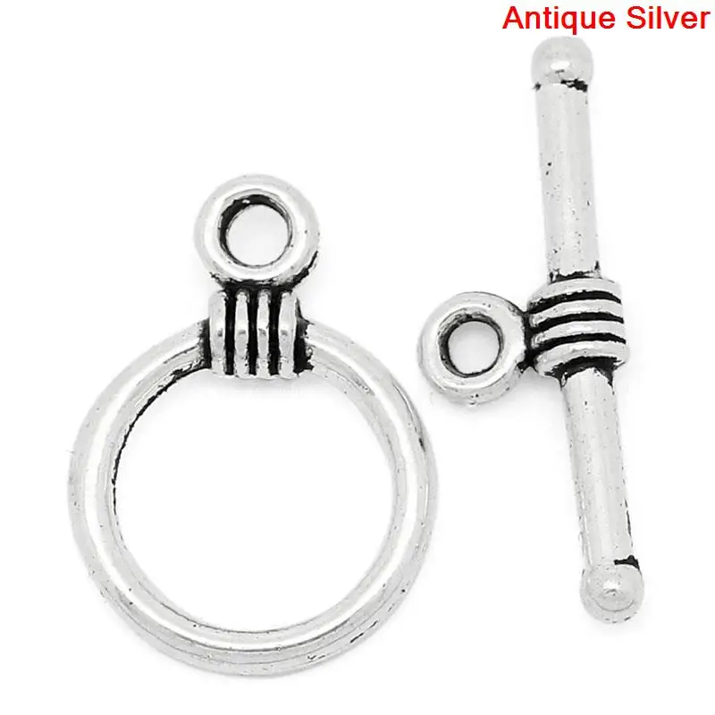 

DoreenBeads Zinc metal alloy Toggle Clasps Round Antique Silver 11mm x16mm( 3/8" x 5/8") 19mm x6mm( 6/8" x 2/8"), 15 Sets