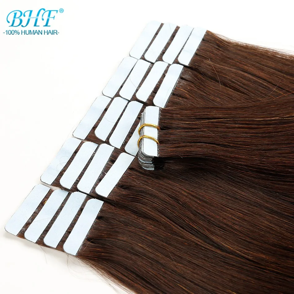 Fita BHF em Extensões De Cabelo Humano 20pcs European Remy Straight fita invisível ins extensões de cabelo Adhensive