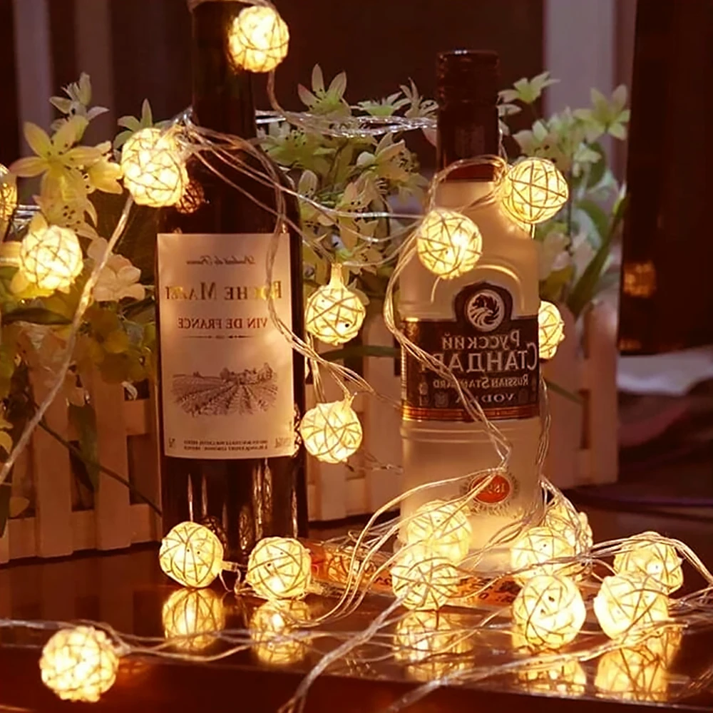 

FS-Led Rattan Balls Fairy String Deco Lights 5m20LEDs Battery Operated Christmas Outdoor Patio Garland Wedding Free shipping