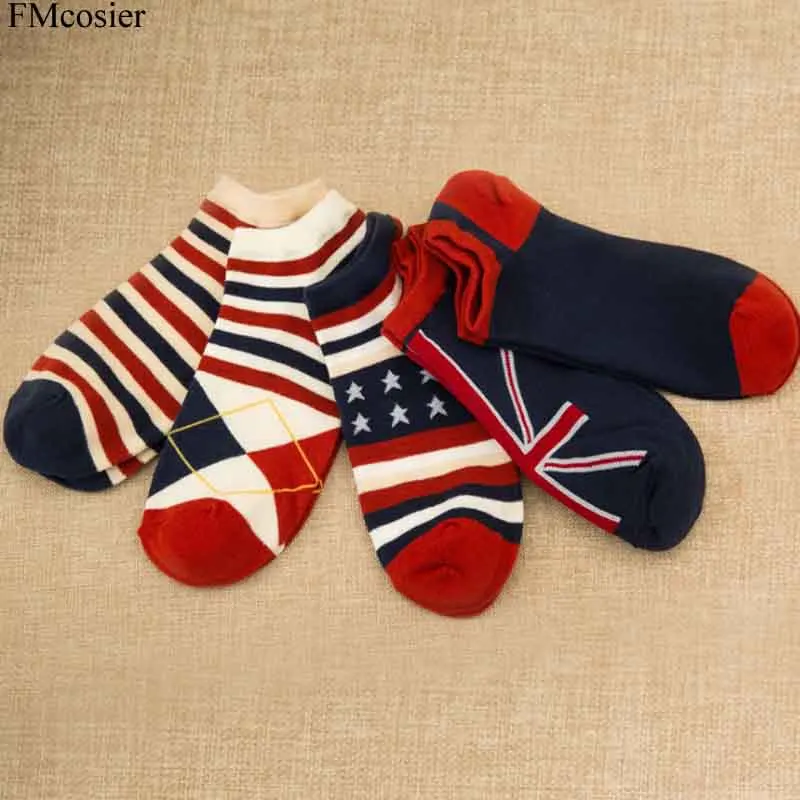 5 пар Высокое качество сезон: весна-лето для женщин мужчин Англия Флаг США Печатных полосатые носки унисекс хлопок сжатия мужс