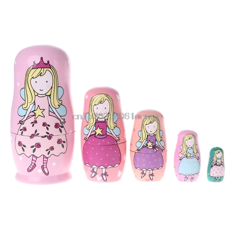 

5PCS Angel Princess Russian Nesting Dolls Wooden Matryoshka Dolls Kids Toy Gift Drop shipping