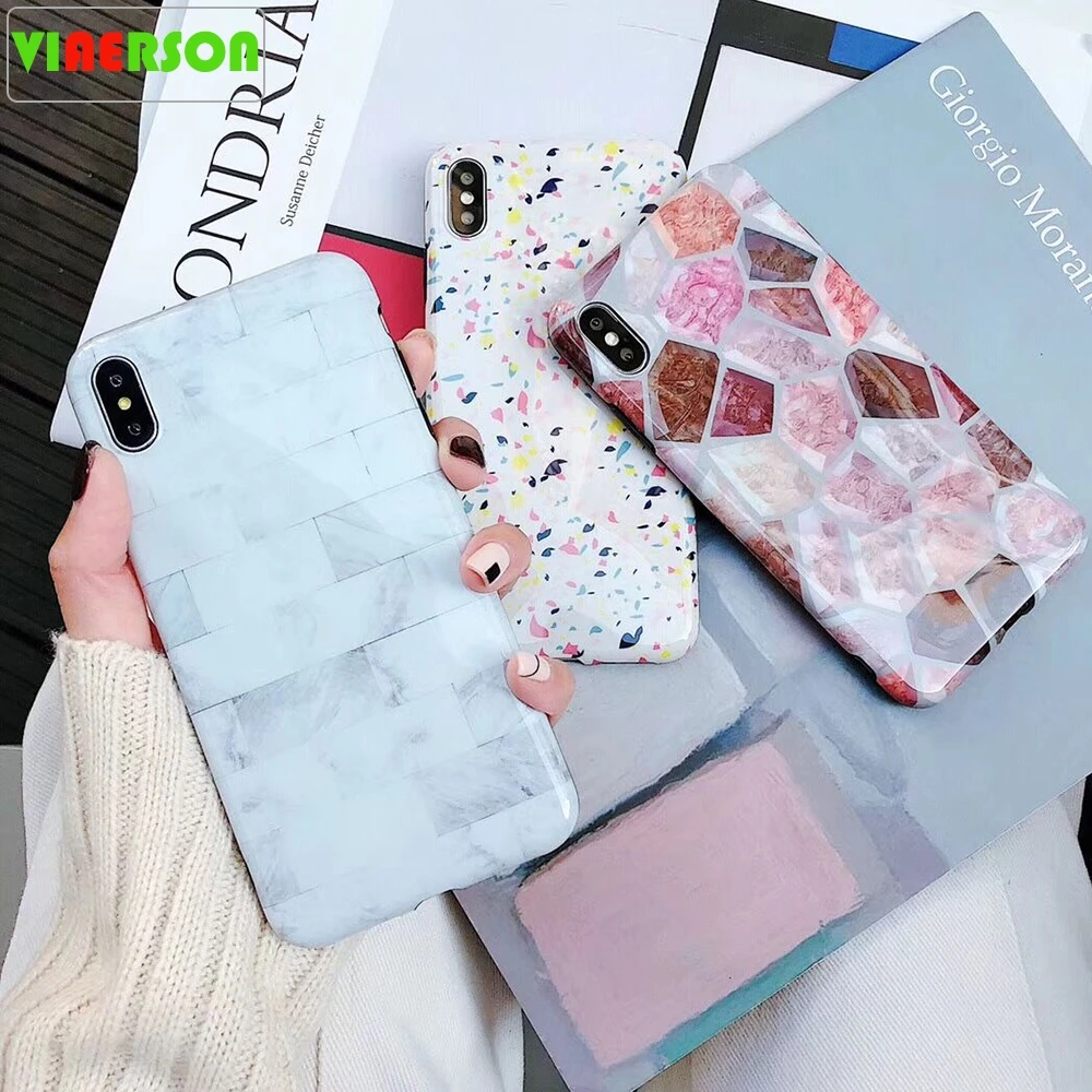 VIAERSON New Hot Marble Cases For iPhone XS Max XR 6 6S 7 8 Plus Full Body Soft IMD Geometric Phone Back Cover Gift |