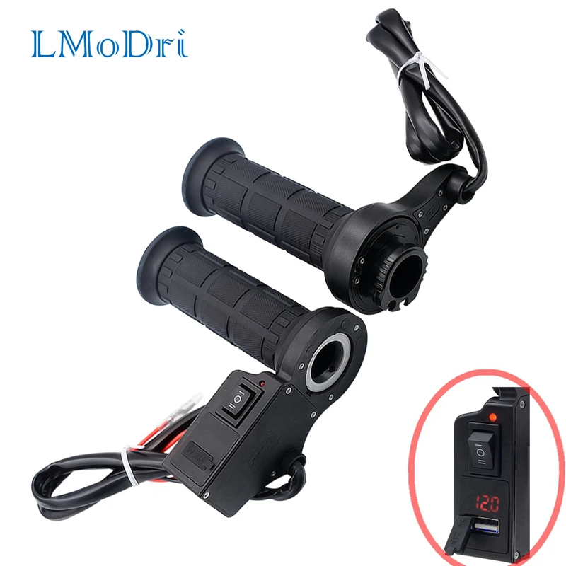 

LMoDri Motorcycle Heated Grips 7/8" Handlebar Electric Heating Hand Grip Multi Adjustable USB Charger Voltmeter Waterproof