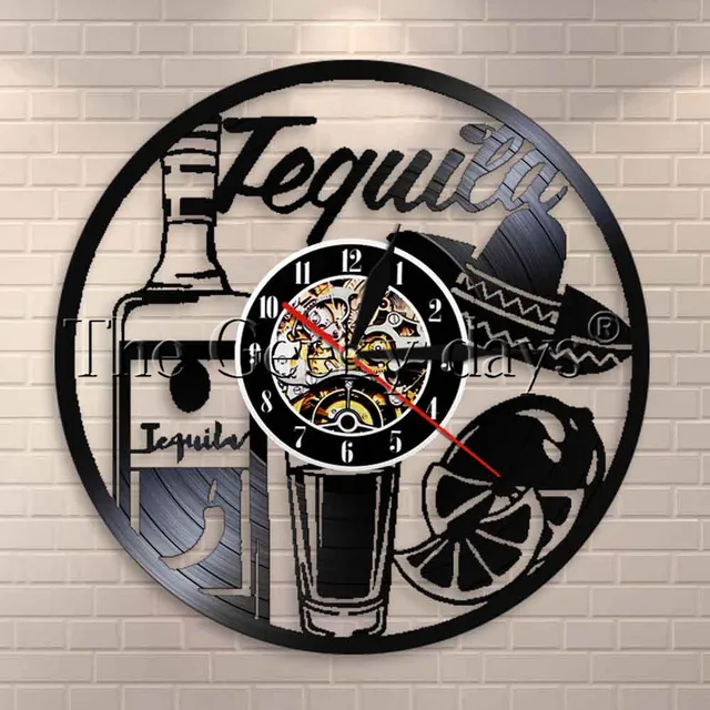 1piece Tequila Beverage Drink Theme Decoration Wall Clock Modern 1piece Tequila Beverage Drink Theme Decoration Wall Clock Modern Art Retro Vinyl Record Clocks Unique