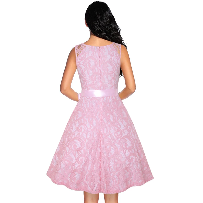 MISSJOY вязаное крючком цветочное кружевное винтажное платье Элегантная модная женская одежда без рукавов с круглым вырезом и высокой талией с поясом размера плюс 3XL-4XL