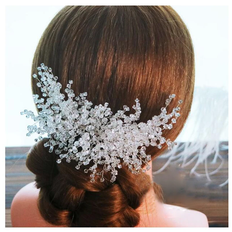 Trendy Crystal Wedding Hair Combs Bride Hair Accessories Silver Hair Ornaments Bridal Headpiece