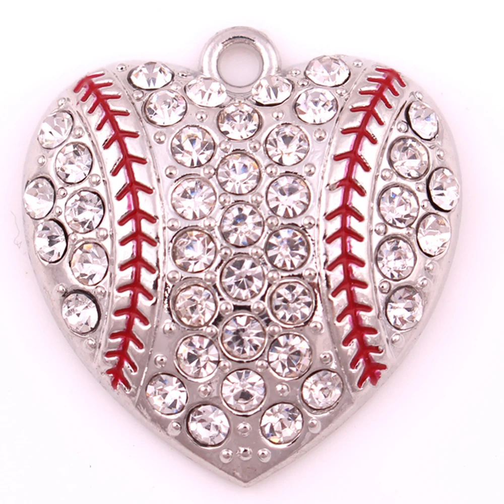 10pcs/lot Zinc alloy rhinestone Heart shaped baseball Pendant for