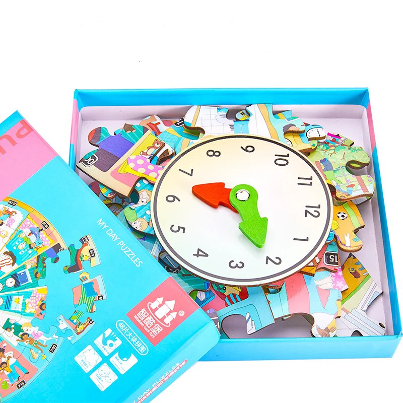 

48 pieces of clock jigsaw puzzle for boys and girls Wooden Jigsaw Puzzle for children 3-8 years old family early education toys