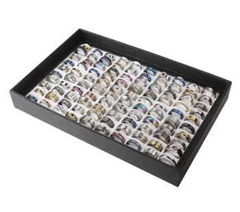 

YYW 100PCs Factory Price Antique Blue Blacken Tone Stainless Steel Finger Ring Mixed Size Styles Men Simple Steel Circle Rings